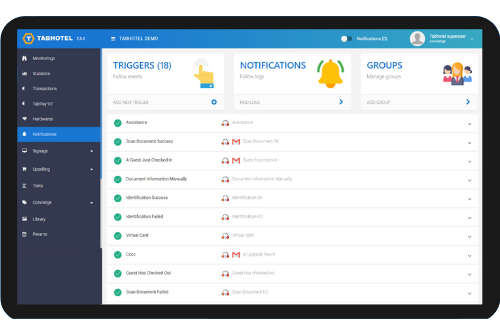 Back office notification check-in tabhotel Back office notification check-in tabhotel