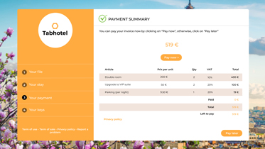 Payment hotel check-in