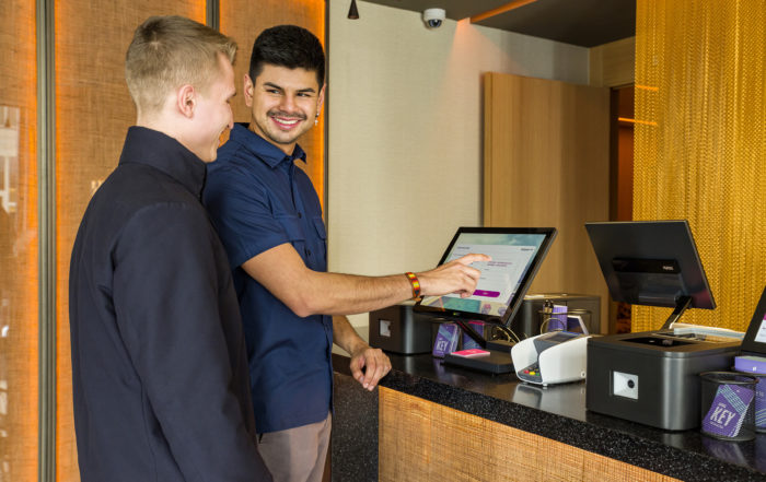 Self check-in kiosk by Tabhotel at the Pestana CR7 Madrid hotel